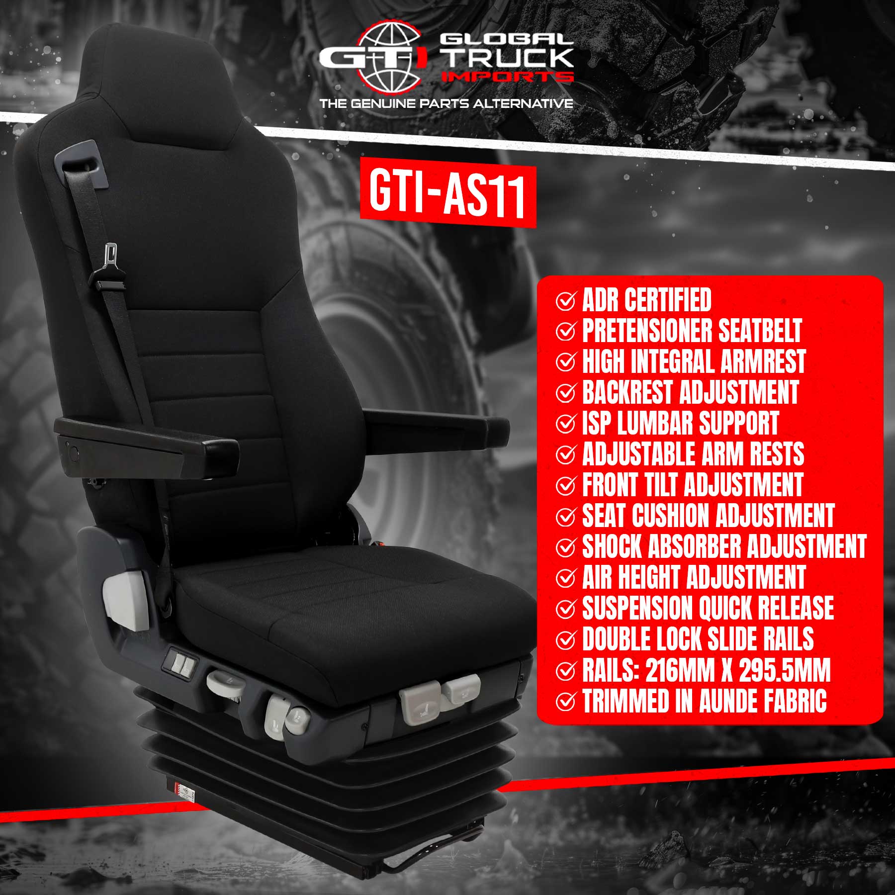 Platinum Air Ride Suspension Truck Seat Features - Isuzu Truck Seat