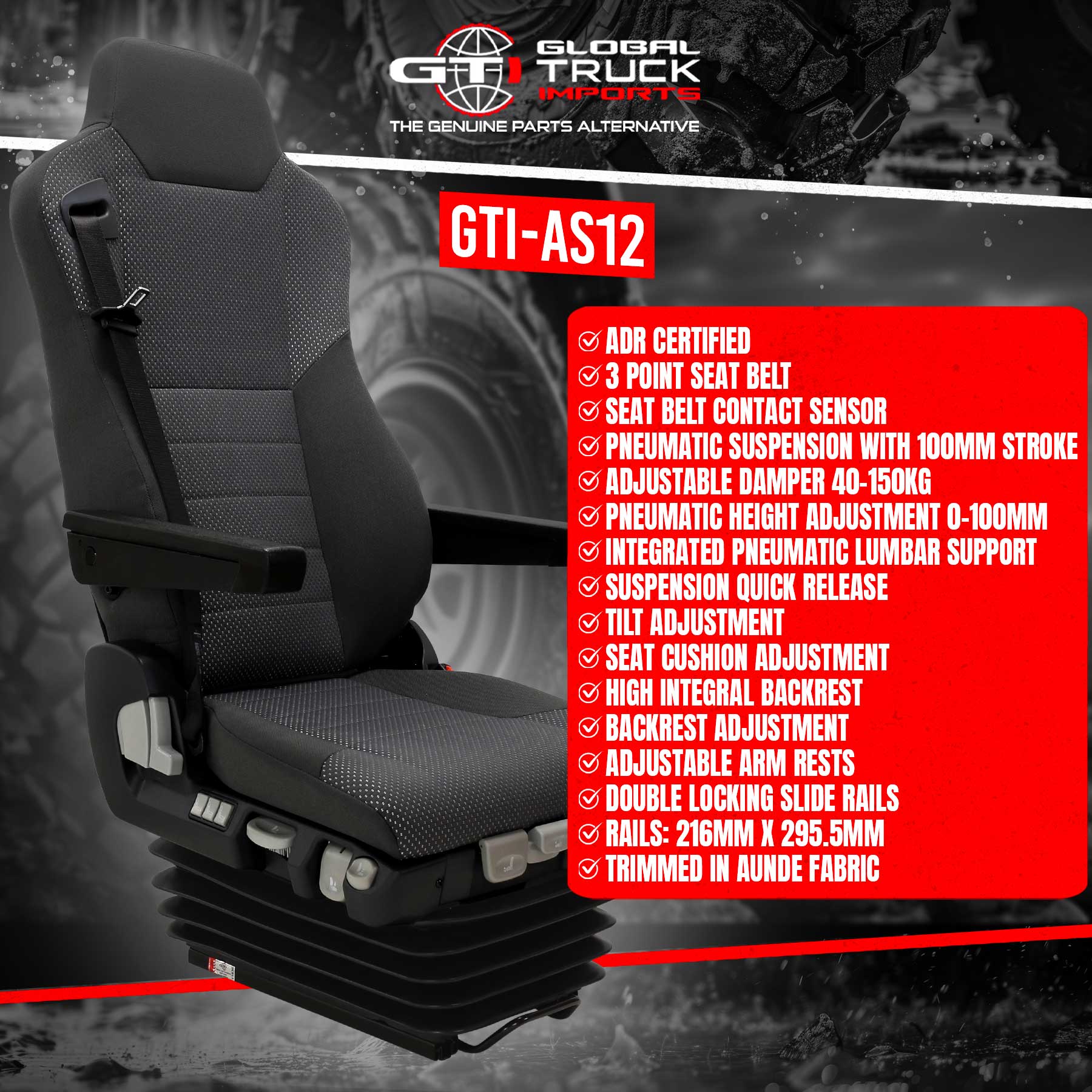 Platinum Grande Air Ride Suspension Truck Seat Features