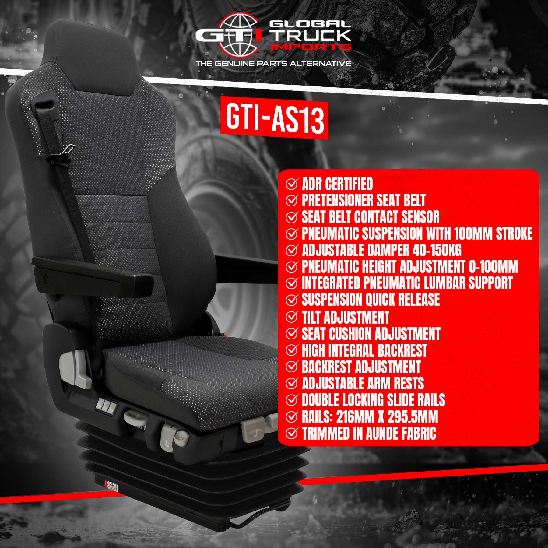 Platinum Grande Air Ride Suspension Truck Seat Features