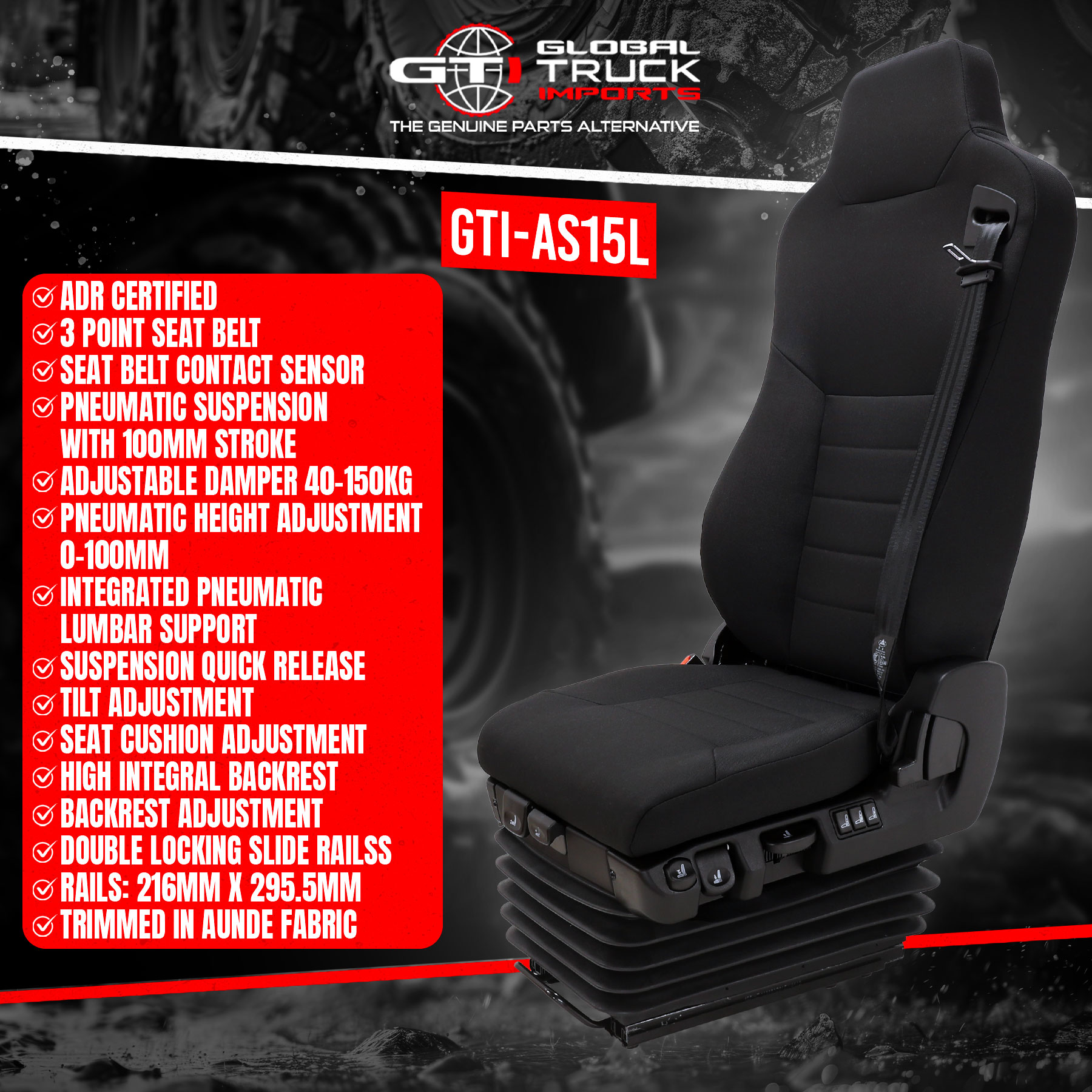 Platinum Grande Truck Passenger Dual-Steer Air Seat Features
