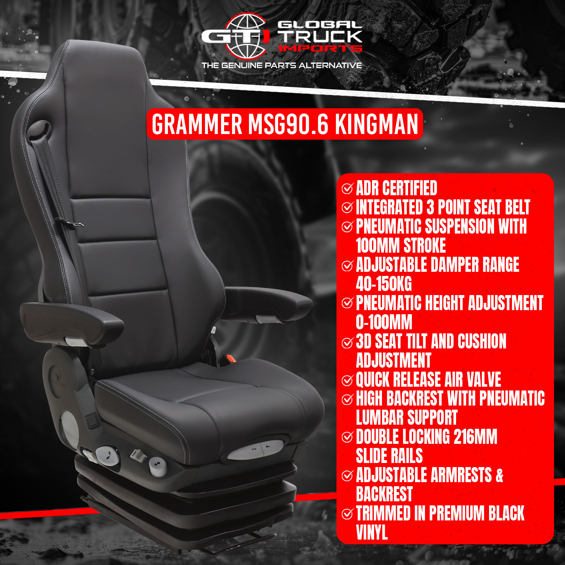 Grammer Seats MSG90.6 Kingman - Air Ride Suspension Seat Features